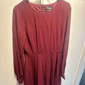 Lulus Burgundy Long Sleeve Fit & Flare Dress – Size Large